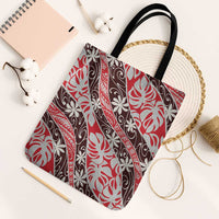 Uteute Tahiti Tiare Monstera Tote Bag Polynesian Pattern Curve Style LT01 Black Strap One Size Red - Polynesian Pride