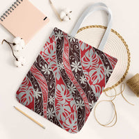 Uteute Tahiti Tiare Monstera Tote Bag Polynesian Pattern Curve Style LT01 White Strap One Size Red - Polynesian Pride