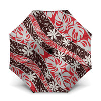 Uteute Tahiti Tiare Monstera Umbrella Polynesian Pattern Curve Style LT01 One Size Folded 11.42 inch Opened Diameter 37.4 inch Red - Polynesian Pride