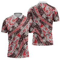Uteute Tahiti Tiare Monstera Zipper Polo Shirt Polynesian Pattern Curve Style LT01 - Polynesian Pride