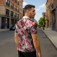 Uteute Tahiti Tiare Monstera Zipper Polo Shirt Polynesian Pattern Curve Style LT01 - Polynesian Pride