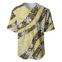 Rearea Tahiti Tiare Monstera Baseball Jersey Polynesian Pattern Curve Style LT01 Yellow - Polynesian Pride