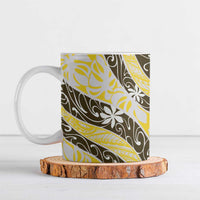 Rearea Tahiti Tiare Monstera Ceramic Mug Polynesian Pattern Curve Style LT01 Yellow - Polynesian Pride