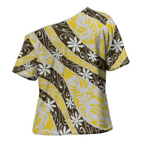 Rearea Tahiti Tiare Monstera Cross Shoulder Shirt Polynesian Pattern Curve Style LT01 - Polynesian Pride