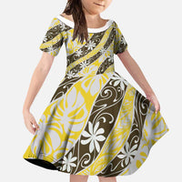 Rearea Tahiti Tiare Monstera Family Matching Long Sleeve Bodycon Dress and Hawaiian Shirt Polynesian Pattern Curve Style LT01 Daughter's Dress Yellow - Polynesian Pride