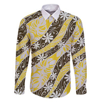 Rearea Tahiti Tiare Monstera Family Matching Long Sleeve Bodycon Dress and Hawaiian Shirt Polynesian Pattern Curve Style LT01 Dad's Shirt - Long Sleeve Yellow - Polynesian Pride
