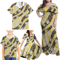 Rearea Tahiti Tiare Monstera Family Matching Off Shoulder Maxi Dress and Hawaiian Shirt Polynesian Pattern Curve Style - Polynesian Pride