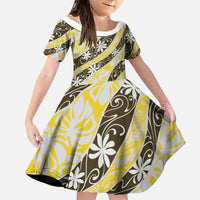Rearea Tahiti Tiare Monstera Family Matching Summer Maxi Dress and Hawaiian Shirt Polynesian Pattern Curve Style LT01 Daughter's Dress Yellow - Polynesian Pride