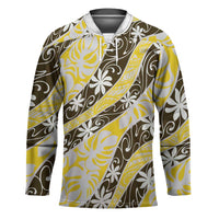 Rearea Tahiti Tiare Monstera Hockey Jersey Polynesian Pattern Curve Style LT01 Unisex Yellow - Polynesian Pride