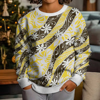 Rearea Tahiti Tiare Monstera Kid Ugly Christmas Sweater Polynesian Pattern Curve Style - Polynesian Pride