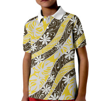 Rearea Tahiti Tiare Monstera Kid Polo Shirt Polynesian Pattern Curve Style LT01 Kid Yellow - Polynesian Pride