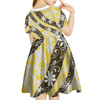 Rearea Tahiti Tiare Monstera Kid Short Sleeve Dress Polynesian Pattern Curve Style LT01 - Polynesian Pride