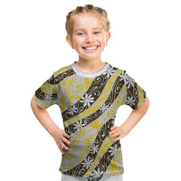 Rearea Tahiti Tiare Monstera Kid T Shirt Polynesian Pattern Curve Style LT01 Yellow - Polynesian Pride