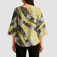 Rearea Tahiti Tiare Monstera Kimono Sleeve Blouse Polynesian Pattern Curve Style - Polynesian Pride