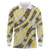 Rearea Tahiti Tiare Monstera Long Sleeve Polo Shirt Polynesian Pattern Curve Style - Polynesian Pride