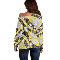 Rearea Tahiti Tiare Monstera Off Shoulder Sweater Polynesian Pattern Curve Style - Polynesian Pride