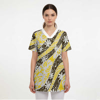 Rearea Tahiti Tiare Monstera Scrub Top Polynesian Pattern Curve Style - Polynesian Pride