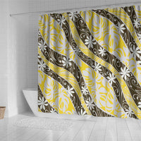 Rearea Tahiti Tiare Monstera Shower Curtain Polynesian Pattern Curve Style LT01 - Polynesian Pride
