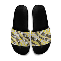 Rearea Tahiti Tiare Monstera Slide Sandals Polynesian Pattern Curve Style LT01 Yellow - Polynesian Pride
