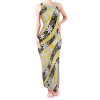 Rearea Tahiti Tiare Monstera Tank Maxi Dress Polynesian Pattern Curve Style LT01 Women Yellow - Polynesian Pride