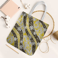 Rearea Tahiti Tiare Monstera Tote Bag Polynesian Pattern Curve Style LT01 White Strap One Size Yellow - Polynesian Pride