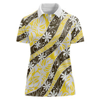 Rearea Tahiti Tiare Monstera Women Polo Shirt Polynesian Pattern Curve Style LT01 Female Yellow - Polynesian Pride