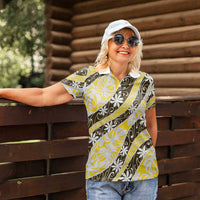 Rearea Tahiti Tiare Monstera Women Polo Shirt Polynesian Pattern Curve Style LT01 - Polynesian Pride