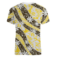 Rearea Tahiti Tiare Monstera Women V-Neck T-Shirt Polynesian Pattern Curve Style LT01 - Polynesian Pride