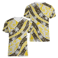 Rearea Tahiti Tiare Monstera Women V-Neck T-Shirt Polynesian Pattern Curve Style - Polynesian Pride