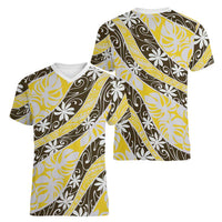 Rearea Tahiti Tiare Monstera Women V-Neck T-Shirt Polynesian Pattern Curve Style LT01 - Polynesian Pride