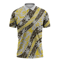 Rearea Tahiti Tiare Monstera Zipper Polo Shirt Polynesian Pattern Curve Style LT01 Yellow - Polynesian Pride