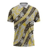 Rearea Tahiti Tiare Monstera Zipper Polo Shirt Polynesian Pattern Curve Style - Polynesian Pride
