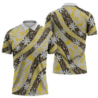 Rearea Tahiti Tiare Monstera Zipper Polo Shirt Polynesian Pattern Curve Style LT01 - Polynesian Pride