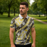 Rearea Tahiti Tiare Monstera Zipper Polo Shirt Polynesian Pattern Curve Style LT01 - Polynesian Pride
