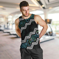 Personalised Taniko Aotearoa Mix Paua Shell Men Tank Top Niho Taniwha Turquoise Glitter