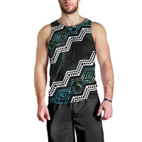 Personalised Taniko Aotearoa Mix Paua Shell Men Tank Top Niho Taniwha Turquoise Glitter