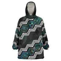 Personalised Taniko Aotearoa Mix Paua Shell Wearable Blanket Hoodie Niho Taniwha Turquoise Glitter