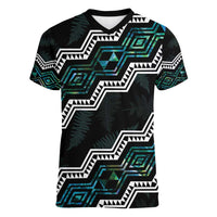 Personalised Taniko Aotearoa Mix Paua Shell Women V-Neck T-Shirt Niho Taniwha Turquoise Glitter