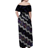 Personalised Taniko Aotearoa Mix Paua Shell Family Matching Off Shoulder Maxi Dress and Hawaiian Shirt Niho Taniwha Lilac Glitter