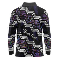 Personalised Taniko Aotearoa Mix Paua Shell Long Sleeve Polo Shirt Niho Taniwha Lilac Glitter