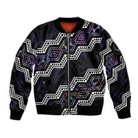 Personalised Taniko Aotearoa Mix Paua Shell Sleeve Zip Bomber Jacket Niho Taniwha Lilac Glitter LT01 Unisex Purple - Polynesian Pride