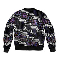 Personalised Taniko Aotearoa Mix Paua Shell Sleeve Zip Bomber Jacket Niho Taniwha Lilac Glitter LT01 - Polynesian Pride