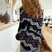 Personalised Taniko Aotearoa Mix Paua Shell Women Casual Shirt Niho Taniwha Lilac Glitter