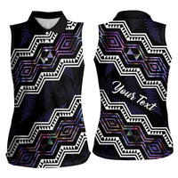 Personalised Taniko Aotearoa Mix Paua Shell Women Sleeveless Polo Shirt Niho Taniwha Lilac Glitter