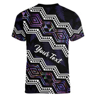 Personalised Taniko Aotearoa Mix Paua Shell Women V-Neck T-Shirt Niho Taniwha Lilac Glitter