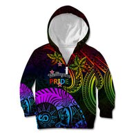 Wellington Pride Kid Hoodie Aotearoa Tribal Rainbow Pattern LT01 Zip Hoodie Black - Polynesian Pride