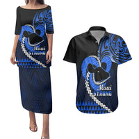 Personalised Hawaii Couples Matching Puletasi Dress and Hawaiian Shirt Maui Be Strong Kakau Blue Version LT01 Blue - Polynesian Pride