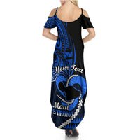 Personalised Hawaii Summer Maxi Dress Maui Be Strong Kakau Blue Version LT01 - Polynesian Pride