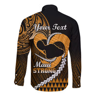 Personalised Hawaii Long Sleeve Button Shirt Maui Be Strong Kakau Gold Version LT01 - Polynesian Pride
