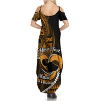 Personalised Hawaii Summer Maxi Dress Maui Be Strong Kakau Gold Version LT01 - Polynesian Pride